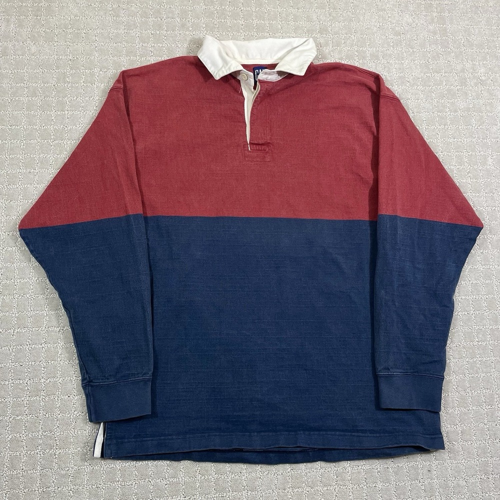 Vintage 90s Gap Long Sleeve Rugby Shirt Size XL Collard Red Navy Colorblock